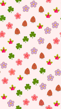 Cartoon Pinecones and Flowers Pattern