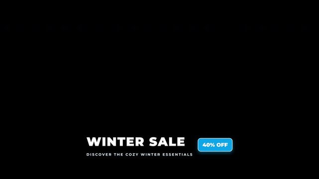 Minimalist winter sale promotional graphic with bold text and discount badge