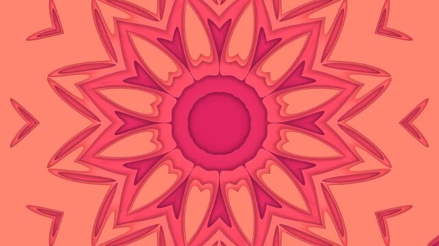 A mesmerizing symmetrical pattern unfolds in a flowing motion, evolving from a starburst into a multi-dimensional structure with intricate layers and sharp edges
