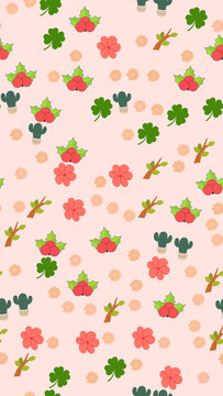 Seamless pattern of stylized plants and nature elements