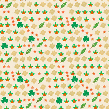 Seamless pattern with shamrocks and flowers