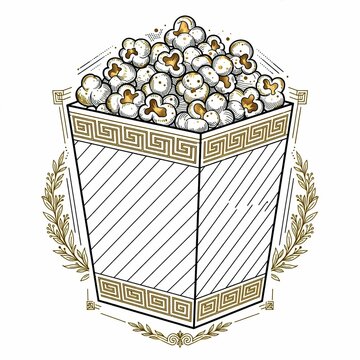 Luxury gold popcorn box with greek meander pattern and laurel wreath vector