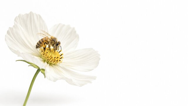 Pollinator bee on wildflower isolated on white background