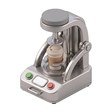 3d isometric coffee machine with paper cup on transparent background