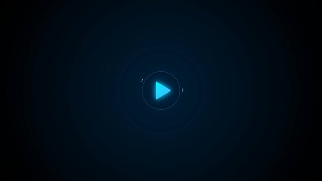 Glowing play button centered in a dark blue interface
