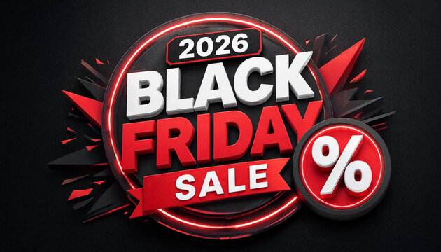 2026 black friday sale badge with discount percentage symbol for promotional flyers and banners