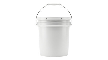 White plastic construction bucket featuring a sturdy metal handle and lid on transparent background © PNGHill