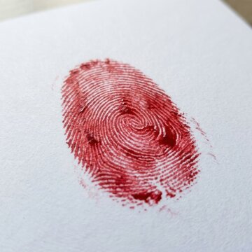 Red Fingerprint on White Paper Identity Crime Scene Forensics Unique Mark