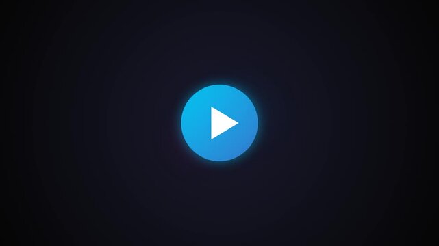 Blue play button glowing on a dark screen