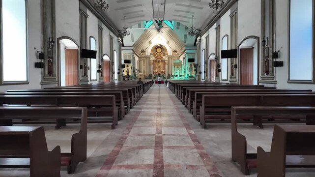 Cathedral interior aisle and pews, Dumaguete, Philippines