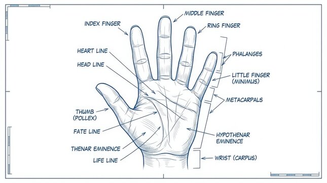 Palmistry Hand Anatomy Diagram Lines and Fingers Explained for Fortune Telling and Future Prediction