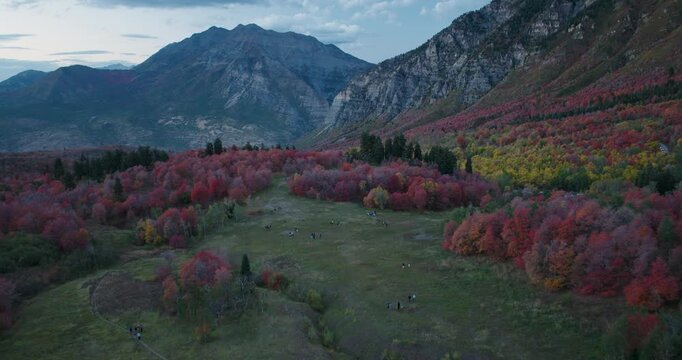 Cinematic Drone Shot Over Autumn Hills In Provo, Utah Rocky Mountains At Dusk