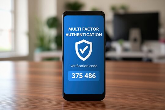 Smartphone screen showing mobile security authentication and verification code for digital mfa 2fa access protection