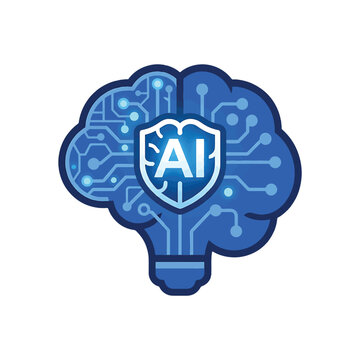 Artificial intelligence digital brain concept with shield symbol and circuits.