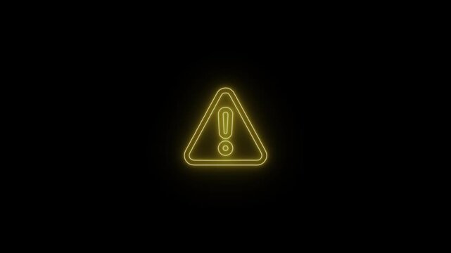 Seamless loop of glowing yellow neon warning symbol and triangle caution sign for security designs