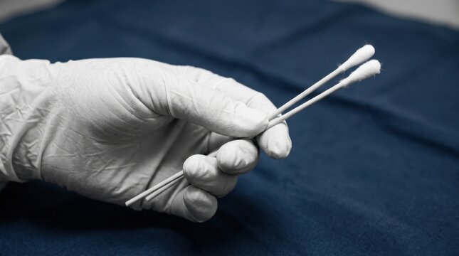 Medical Professional in Glove Holding Cotton Swabs for Testing or Cleaning