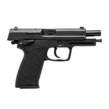 Modern Black Semi Automatic Pistol with Clip Isolated on White Background Studio Shot