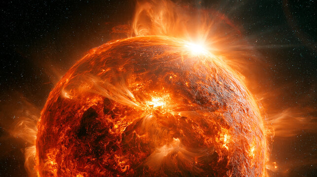 Scientifically plausible appearance of massive stellar activity, coronal mass ejection, and bright solar energy bursts