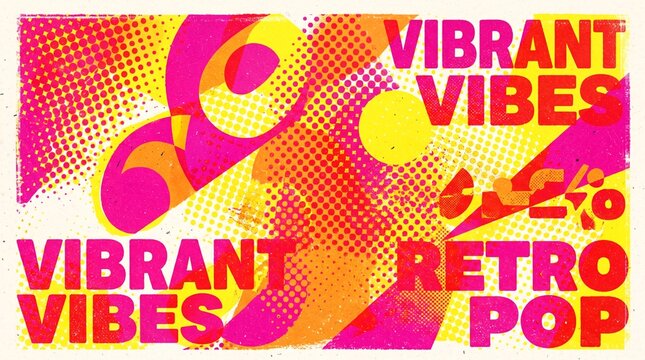 Retro abstract risograph background with vibrant pop art typography