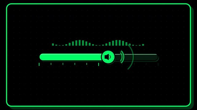 Green neon volume slider adjustment interface for audio control