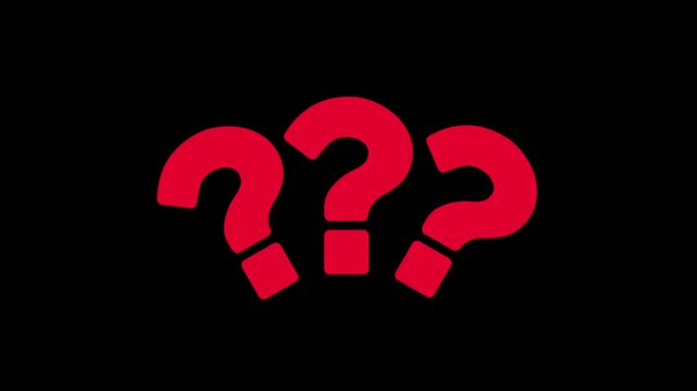 Red animated question marks glowing on dark background 4K motion graphics loop
