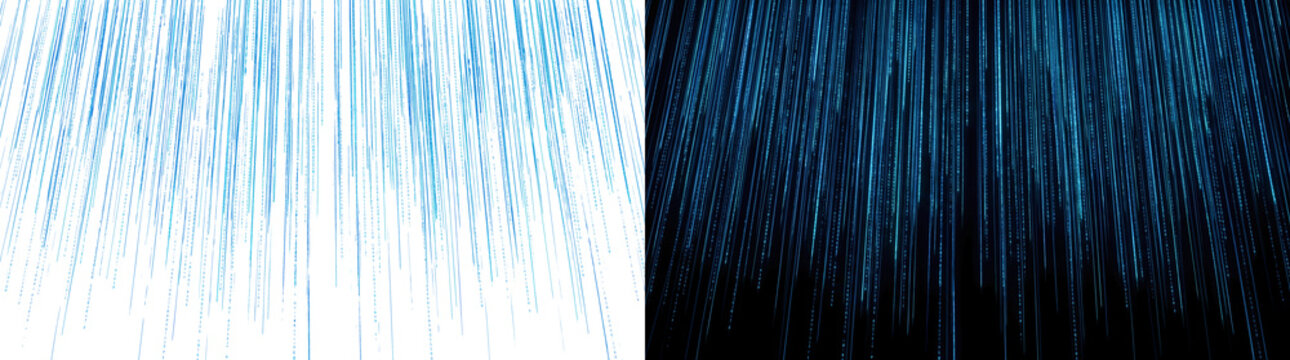Falling blue binary code rain streaming downward in vertical digital lines forming a cyber technology effect with PNG, Transparent and Black Background Versions