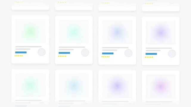 Grid of digital asset cards with colorful gradients on white