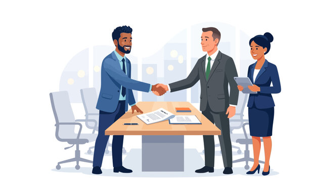 Diverse Business Team Shaking Hands in Office Meeting, Agreement and Partnership Concept