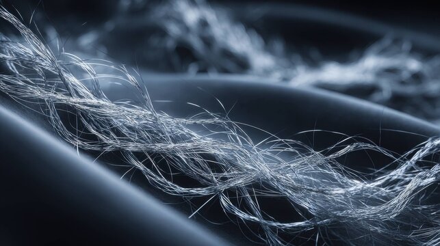 Intricate shimmering silver threads woven into a luxurious silk fabric, showcasing exquisite texture and detail up close.