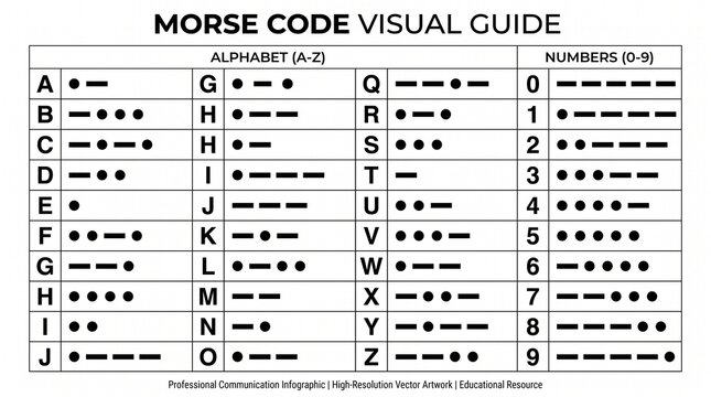Detailed Morse Code Visual Guide Chart for Learning Alphabet and Numbers Communication