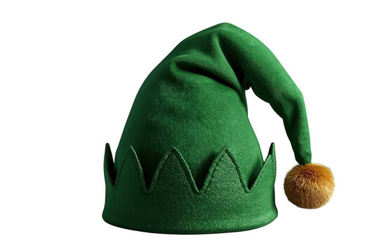 Dark green elf hat with gold pompom studio object cutout