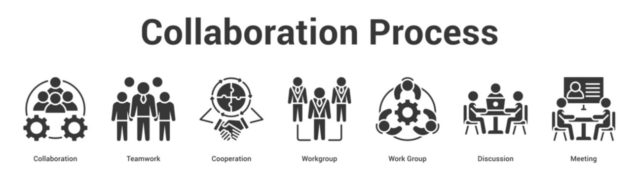 Collaboration Process web banner icon set vector illustration concept for business with icon of Collaboration, Teamwork, Cooperation, Workgroup, Work Gro.