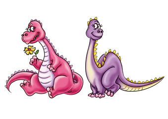 Two Cute Cartoon Girl Sauropod Dinosaurs  © Jihua