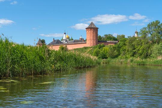 Spaso-Evfimiev Monastery (a monastery of the Vladimir Diocese of the Russian Orthodox Church) on the bank of the Kamenka River on a sunny summer day, Suzdal, Vladimir region, Russia