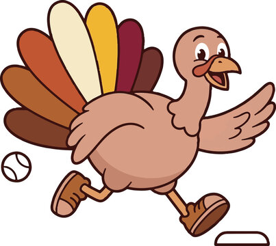 Cartoon turkey with fanned tail and running pose vector illustration