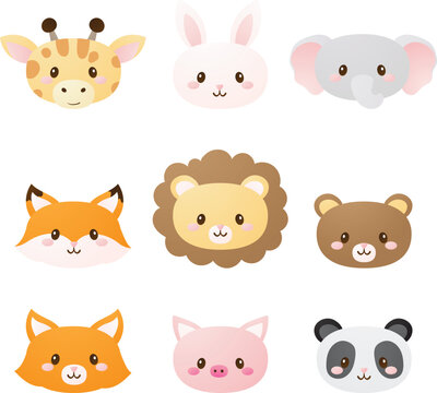 Cute Animal Face Collection for Kids and Children Illustrations