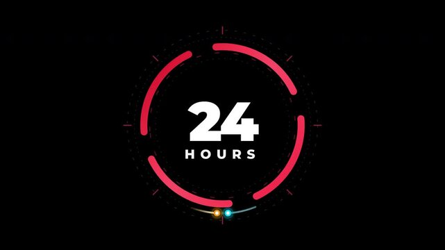 Animated twenty four hours service badges on transparent background. 4K Alpha Channel
