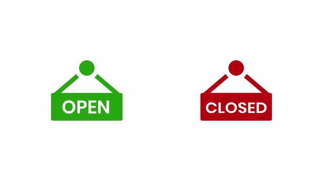 Open & close text on signboard. OPEN, close announce invitation on door, closed and open plate animation without background.
