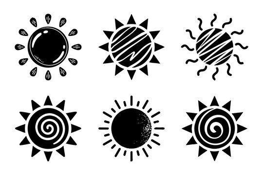 Collection Of Minimalist Black And White Sun Icons And Symbols