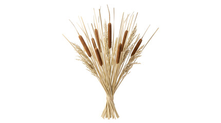 Fototapeta premium Dried cattail bouquet isolated on a transparent background for autumn