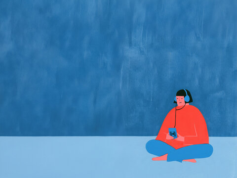Figure Listening to a Cassette Player, 90s Nostalgia Concept