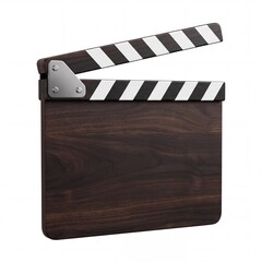 Obraz premium Professional Dark Wood Film Slate Clapperboard Isolated on White Background, Used for Movie Production, Cinema Industry, Video Shooting Equipment, and Creative Media Concept