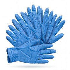 Obraz premium Large Pile of Blue Nitrile Disposable Gloves Isolated on White Background, Set of Protective Medical Hand Wear for Healthcare, Laboratory, Cleaning, and Industrial Safety Equipment