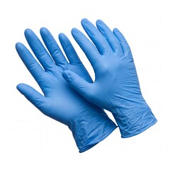 Obraz premium Pair of Blue Disposable Nitrile Medical Gloves Isolated on White Background, Professional Protective Rubber Latex-Free Equipment for Healthcare, Laboratory, Dental, and Industrial Safety Use