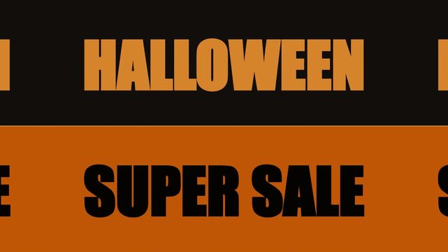 High resolution 4K motion graphic animation featuring a spooky, split-screen counter-flow marquee for a Halloween Sale, styled with a digital LED matrix and a dark orange theme.