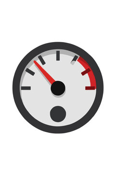 Round dashboard gauge meter displaying a rising red indicator needle approaching the warning redline zone in an automotive and marine technology vector illustration on a white background