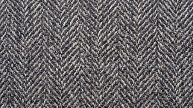 Gray herringbone tweed fabric texture with flecked wool yarns