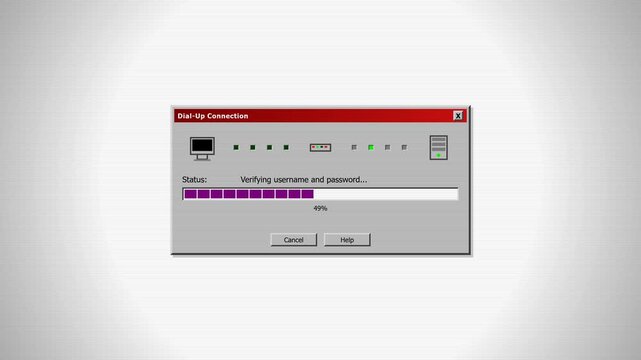 Retro Dial Up Internet Connection Interface on CRT Monitor Screen