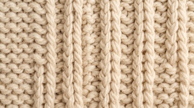 Cream chunky wool knit texture with thick stitches and soft fibers