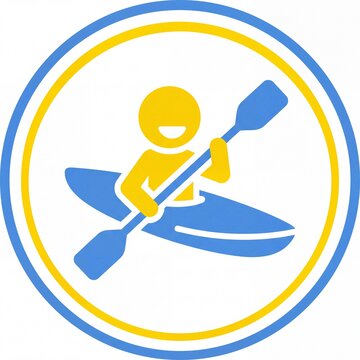 Happy smiley emoji vektor person kayaking with paddle in circle